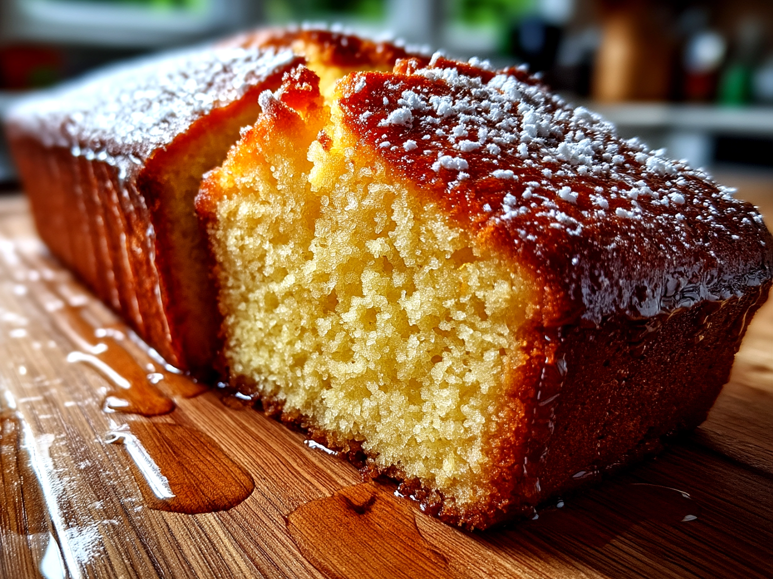 Sliced lemon loaf served on a plate ready to eat.