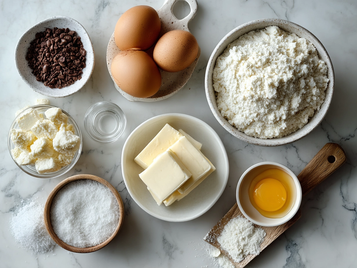 Organized raw ingredients for keto cottage cheese chips on white marble