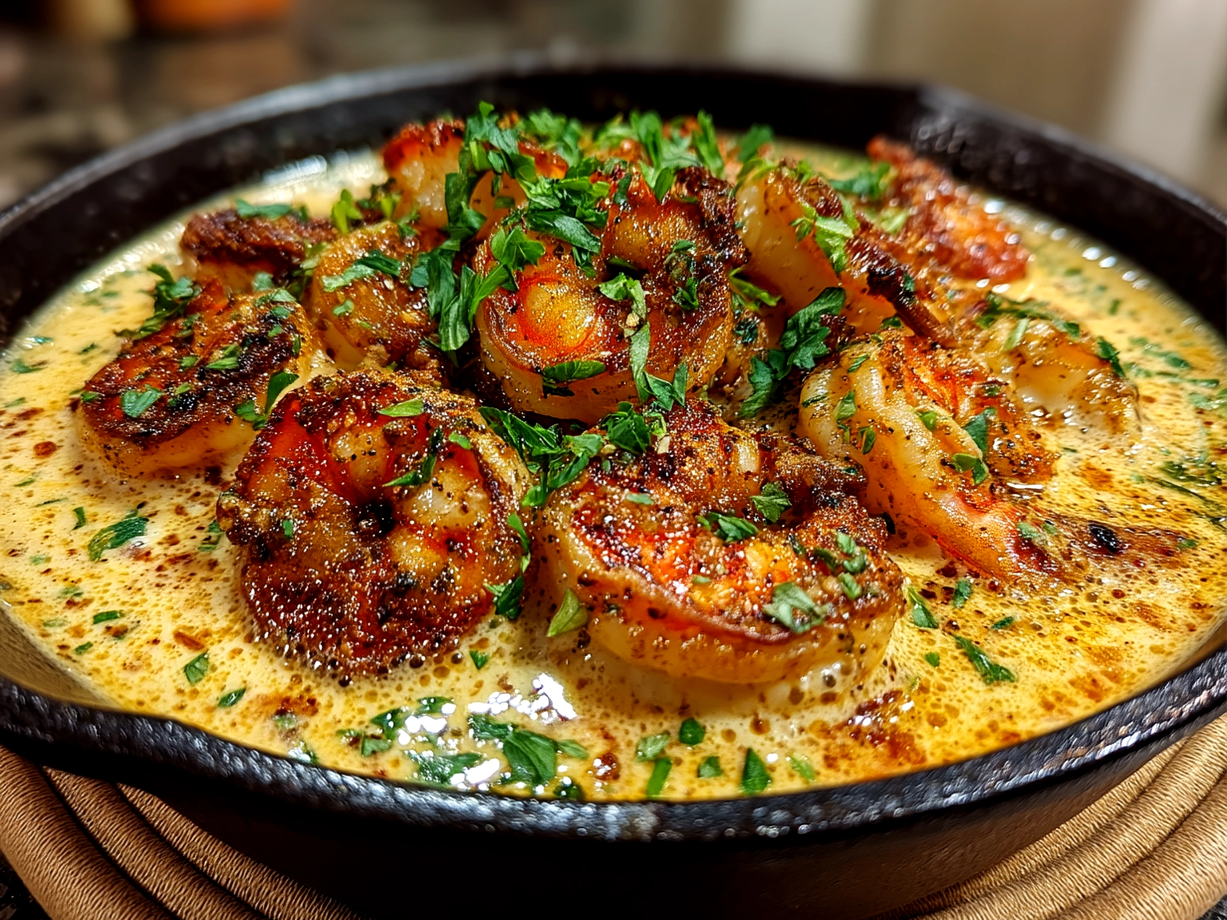 Slight angle close-up of finished creamy Cajun Cream Sauce