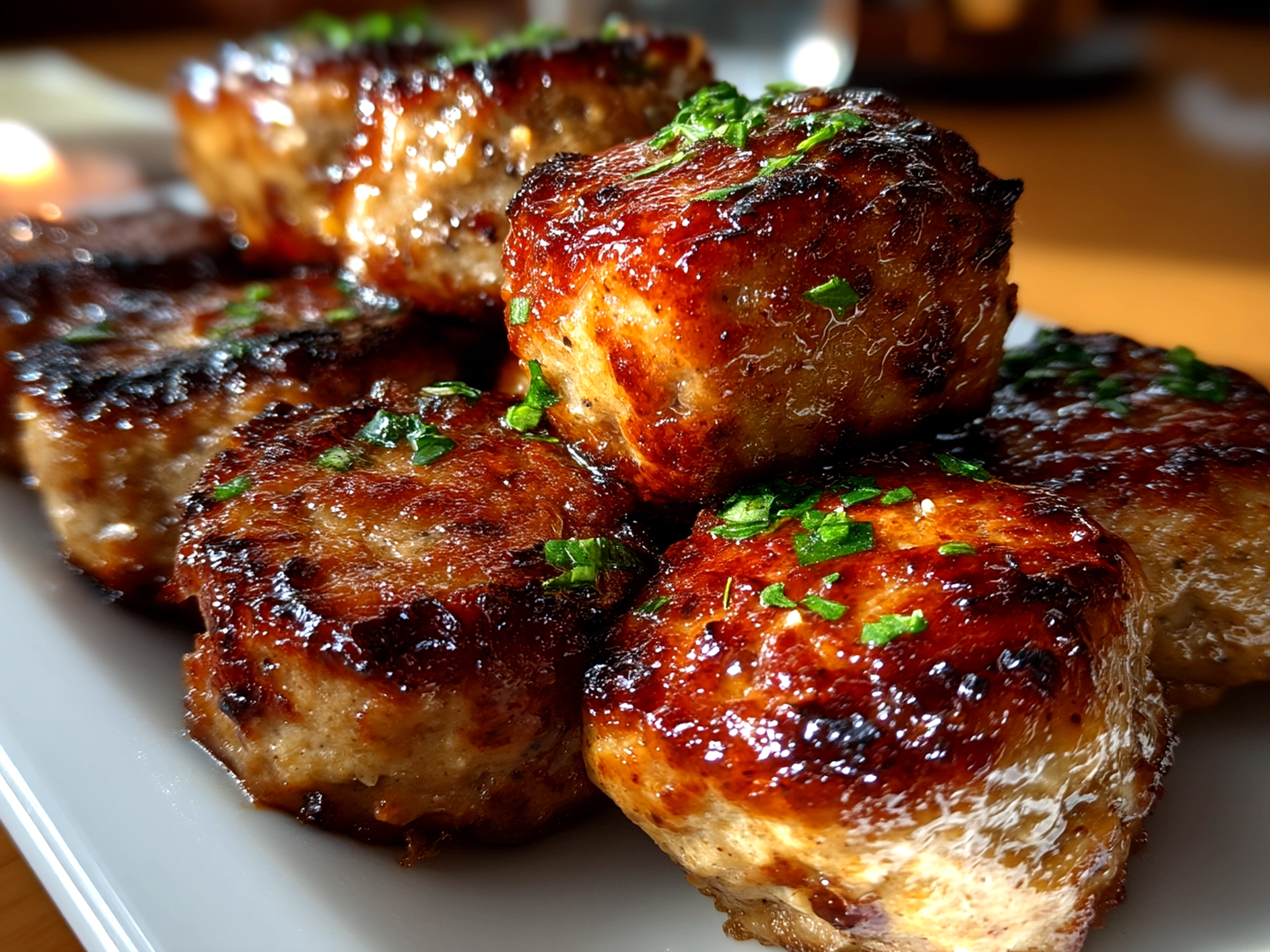 Close-up of finished comforting BBQ sausage bites served and ready to eat