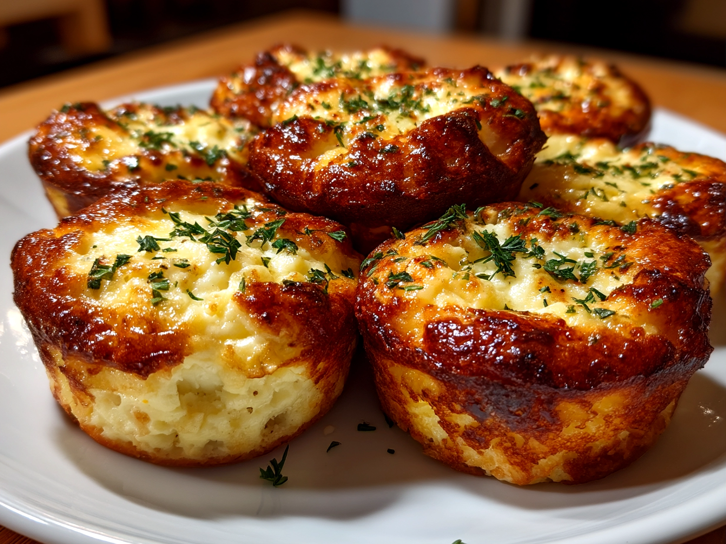 Slight angle close-up of finished cottage cheese egg bites