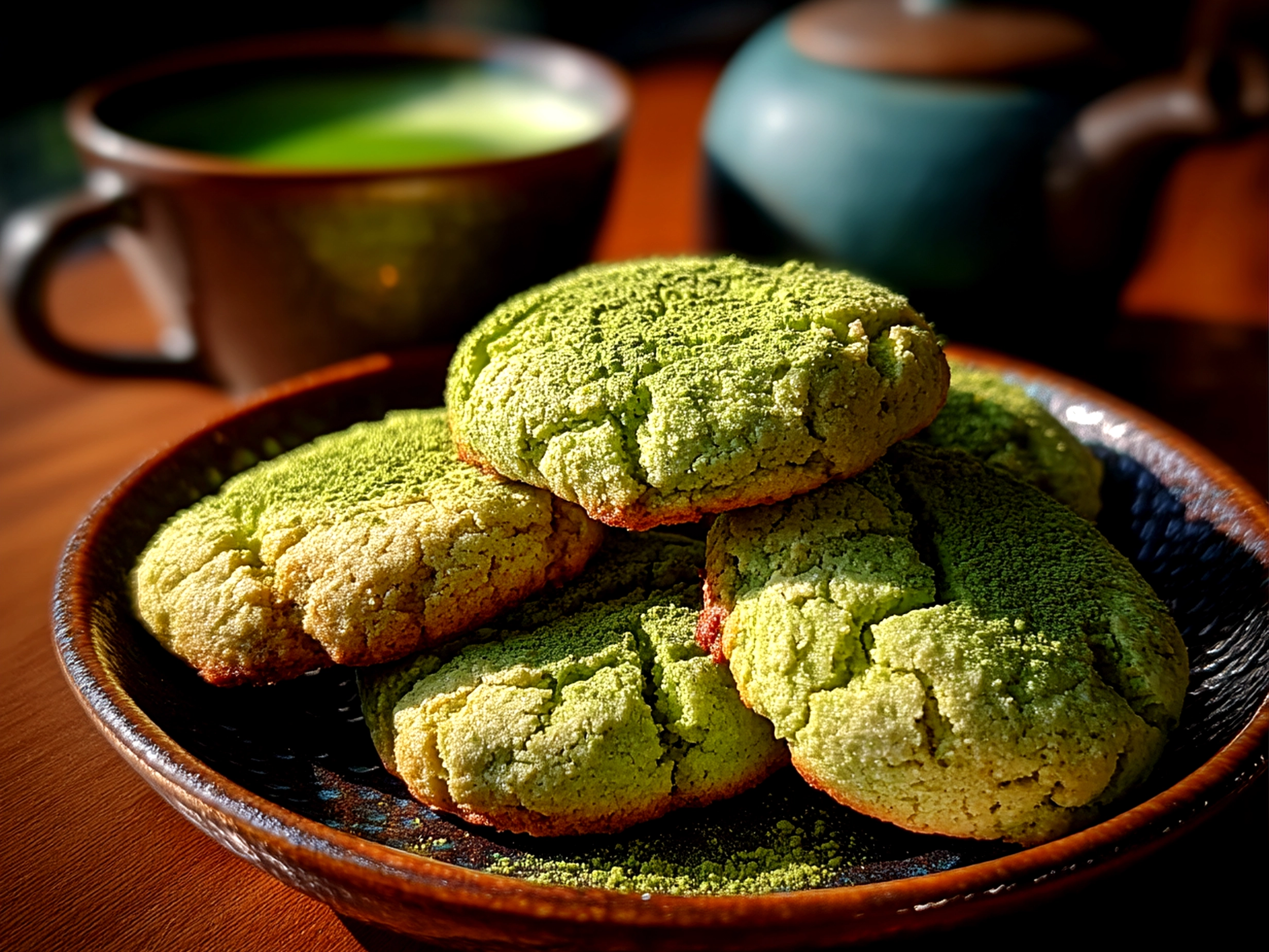 Close up of finished Matcha Latte Cookies showing creamy texture