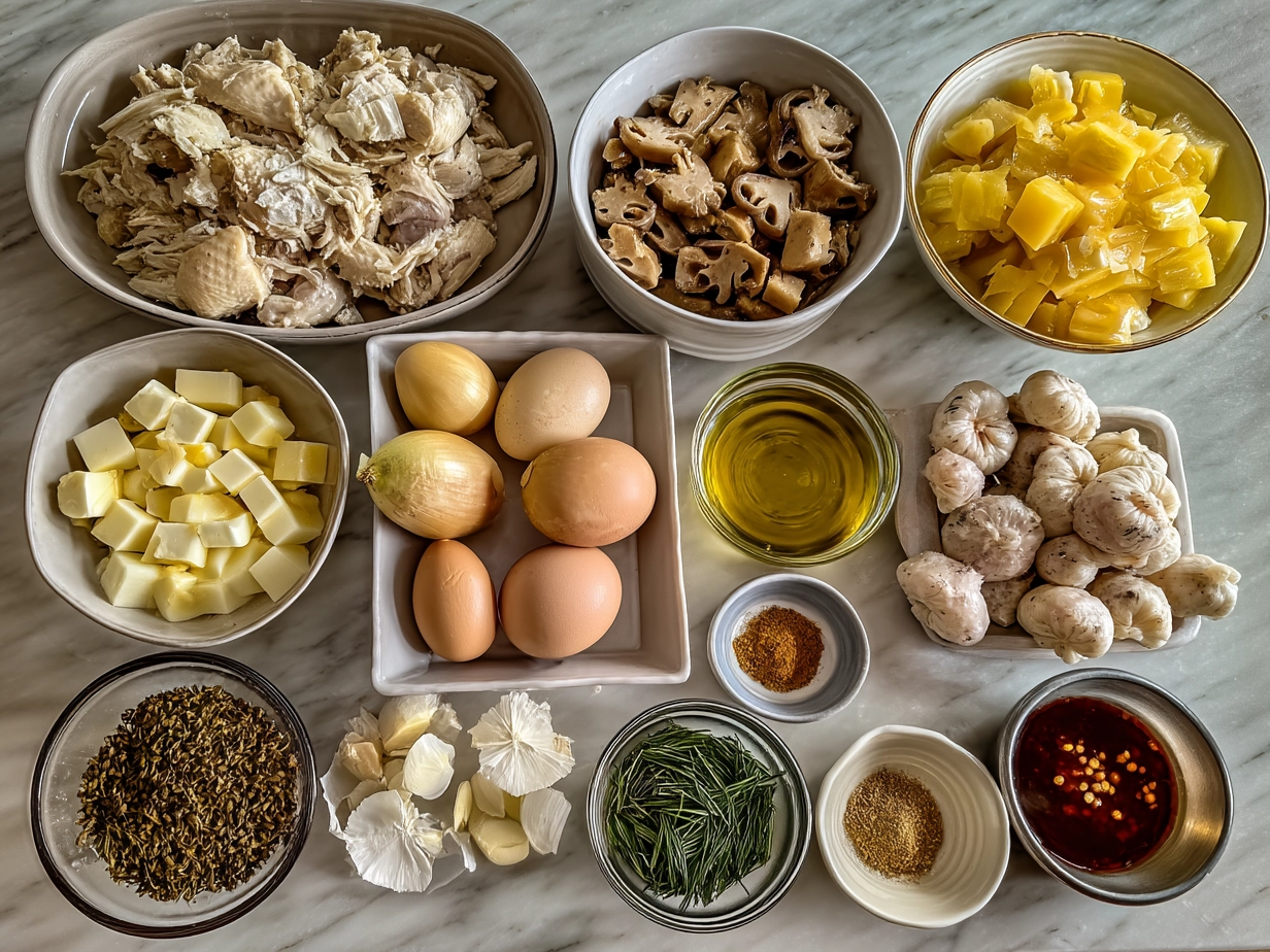 Ingredients for Slow Cooker Chicken Posole laid out on kitchen counter
