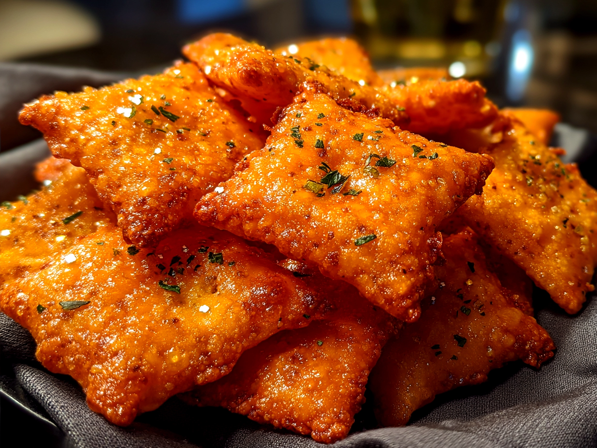 Plated Sourdough Cheez-It Crackers served as a snack with dip