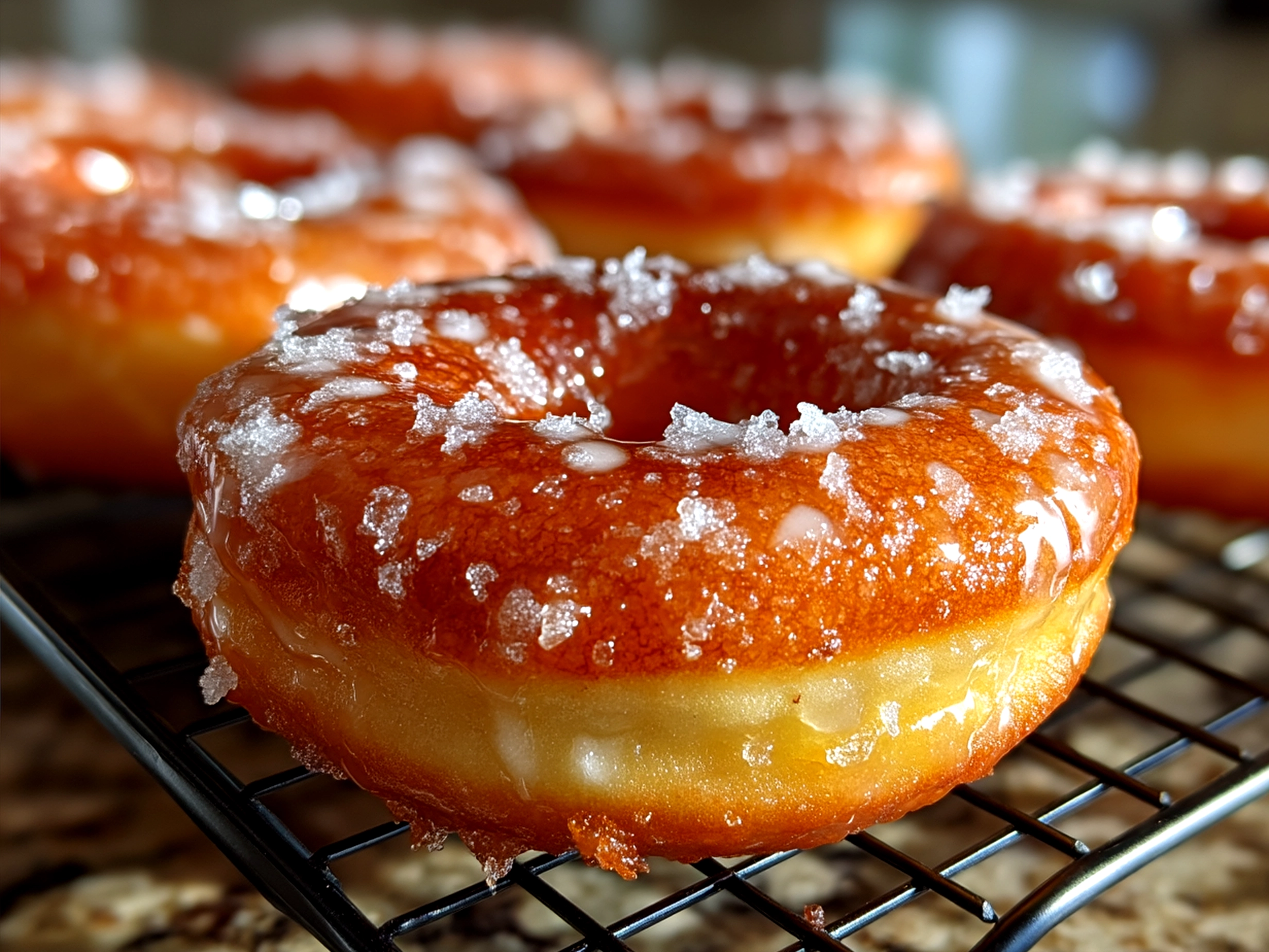 A plate of warm sourdough discard sugar donuts served fresh