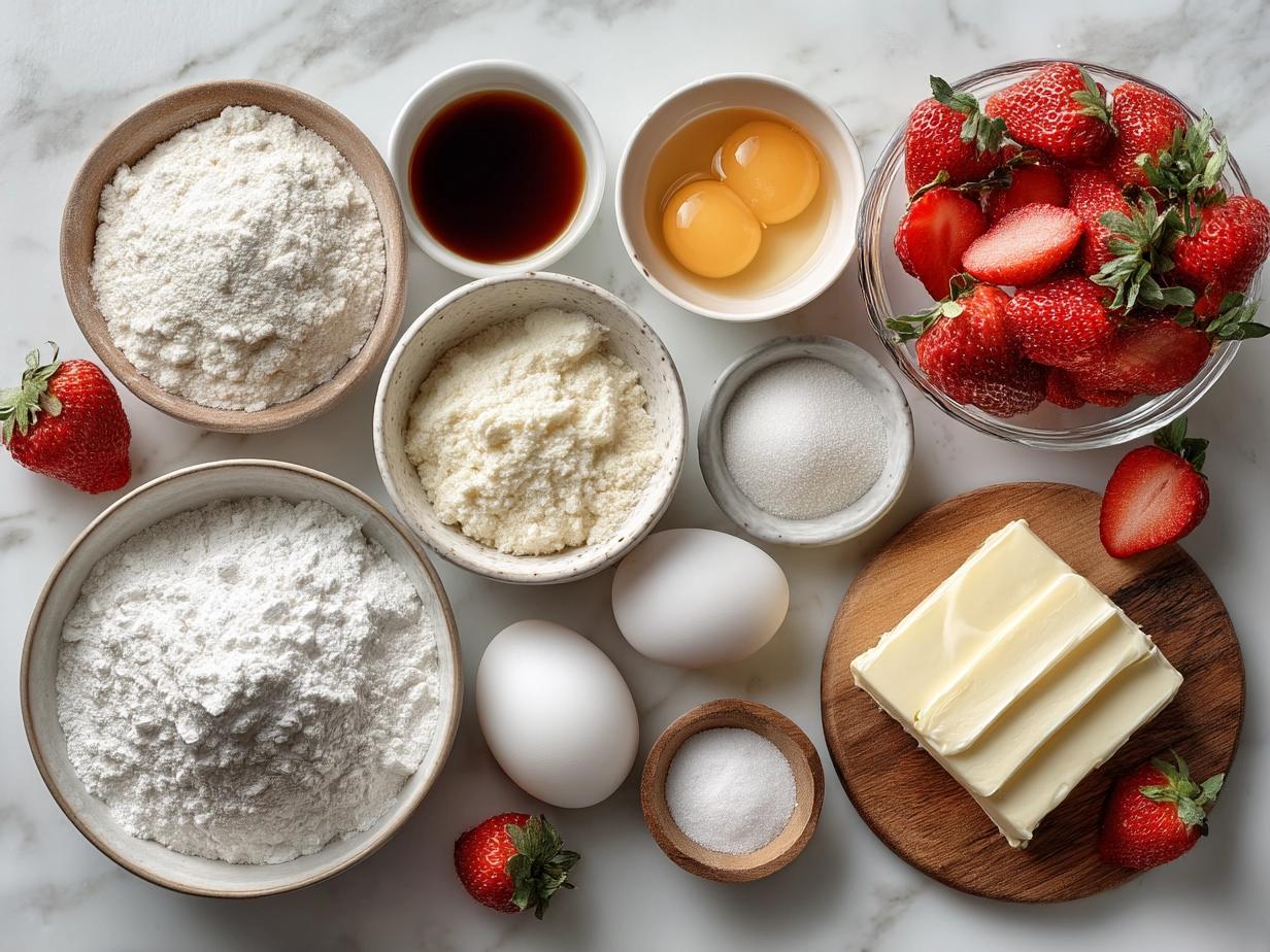 Ingredients for Strawberry Cool Whip Cookies: strawberry cake mix, eggs, Cool Whip, chopped strawberries, and nuts