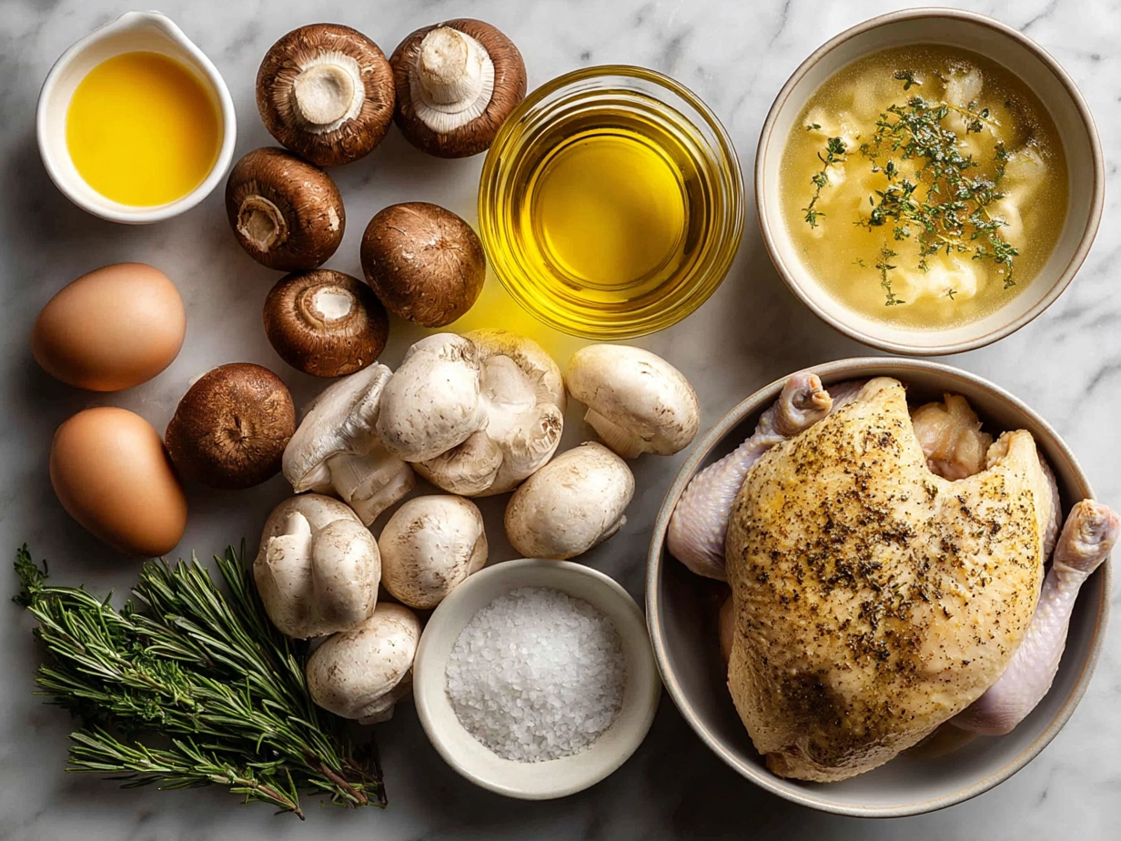 Ingredients for rotisserie chicken and mushroom soup