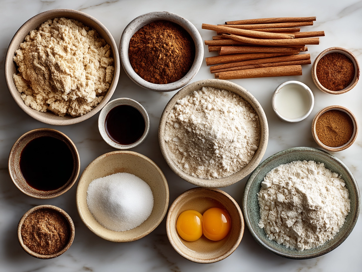 Ingredients for Cinnamon Sugar Blondies laid out on a counter