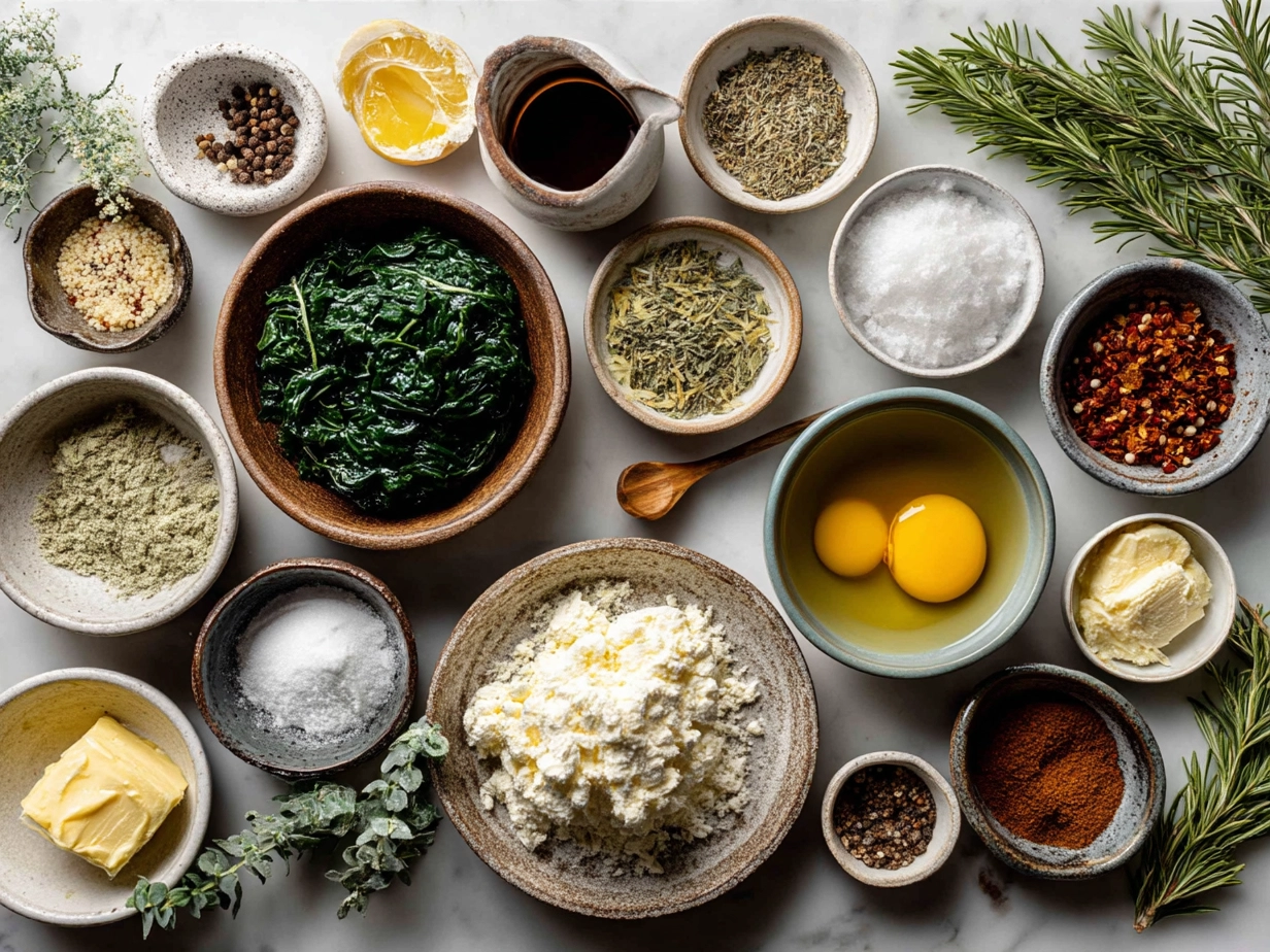 Ingredients for Spinach Dip Christmas Tree laid out on a marble surface